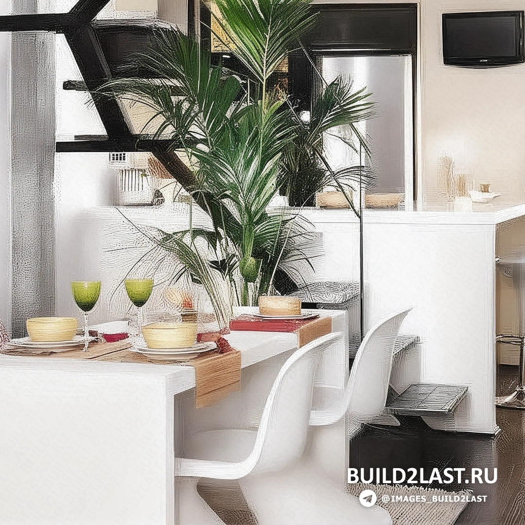 Кухня с островом и высокими барными стульями