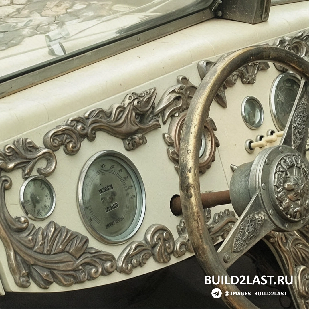 The Nautilus Car на фоне пейзажа, с акцентом на уникальную форму и большие колеса